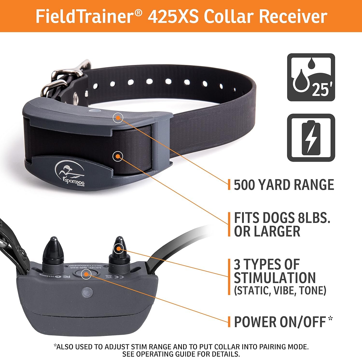 SportDOG Brand FieldTrainer 425X Dog Training Collar - 500 Yard Range - Rechargeable Remote Trainer with Shock, Vibrate, and Tone