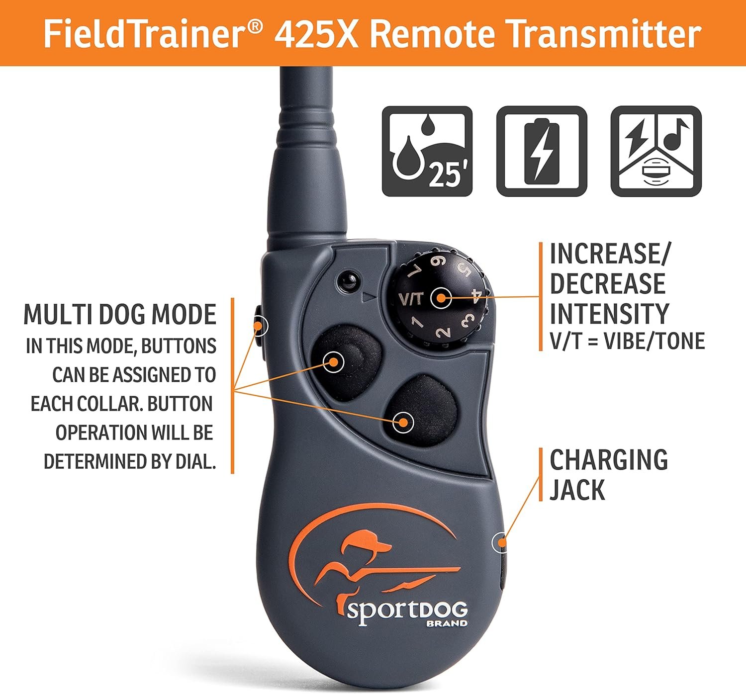 SportDOG Brand FieldTrainer 425X Dog Training Collar - 500 Yard Range - Rechargeable Remote Trainer with Shock, Vibrate, and Tone