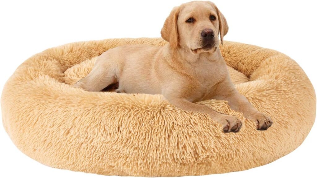 MFOX Calming Dog Bed (XL) for Medium and Large Dogs Comfortable Pet Bed Faux Fur Donut Cuddler Up to 25/35/55/100lbs